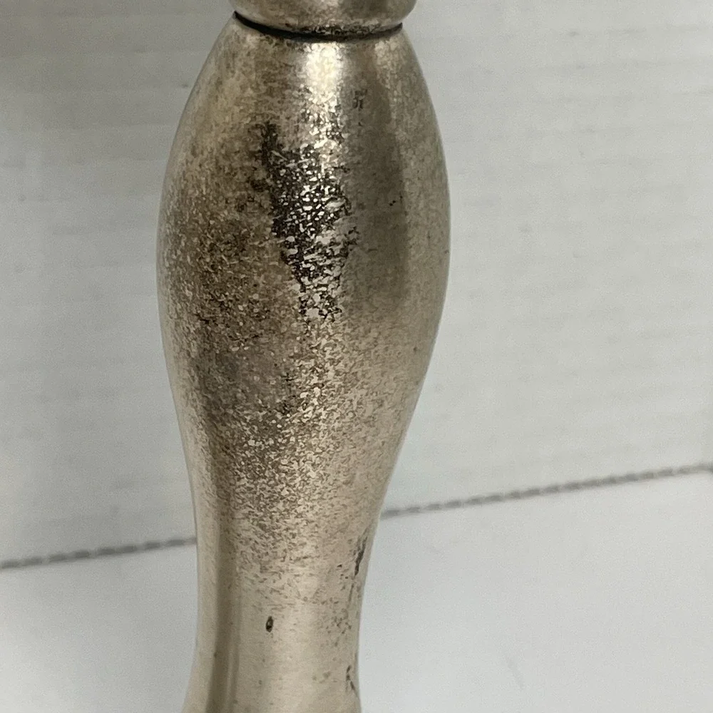 Pottery Barn Candlestick Three Primitive Farmhouse English Cottage Silver tone